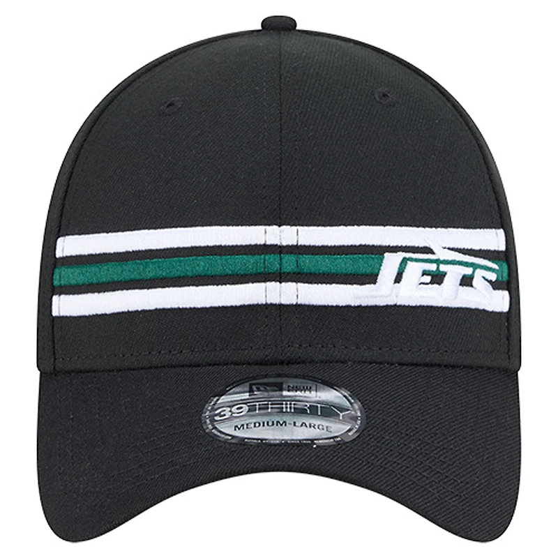 Men's New Era Black York Jets Stripes 39THIRTY Flex Hat