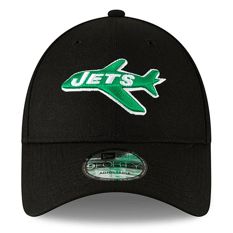 Casquette ajustable New Era noire pour homme New York Jets The League Throwback 9FORTY