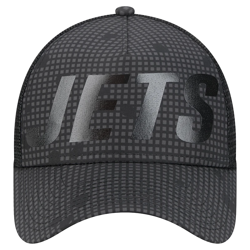Casquette ajustable New Era New York Jets Throwback Midnight Ink Tonal Text A-Frame Trucker 9FORTY pour homme