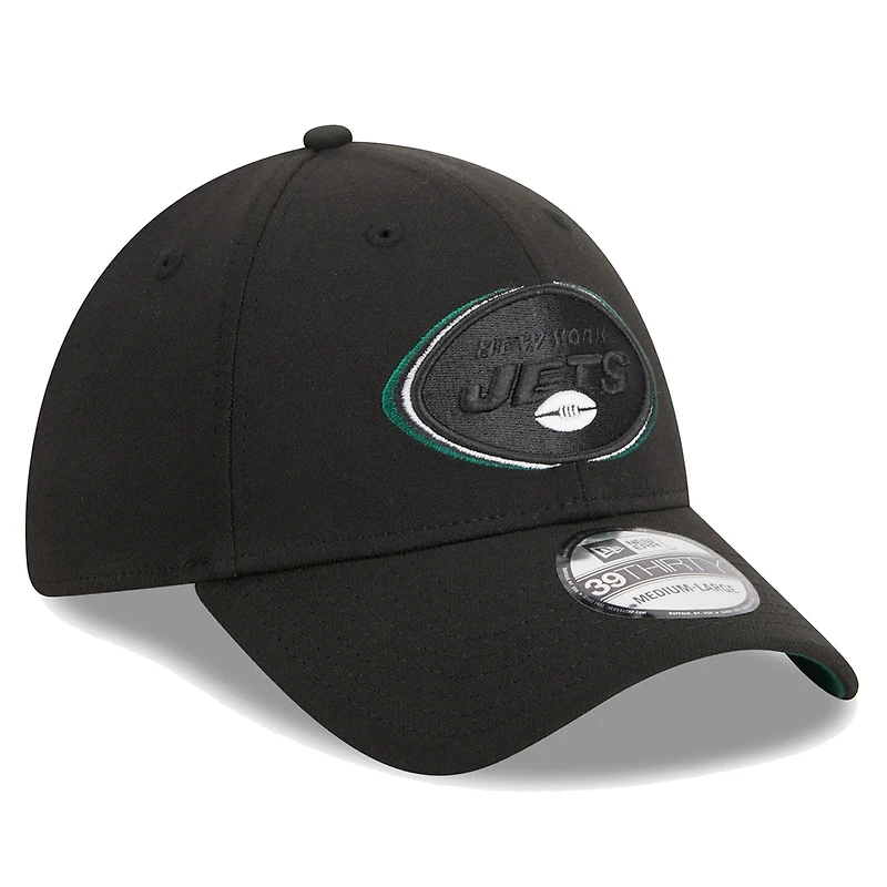 Men's New Era Black York Jets Triple Outline 39THIRTY Flex Hat