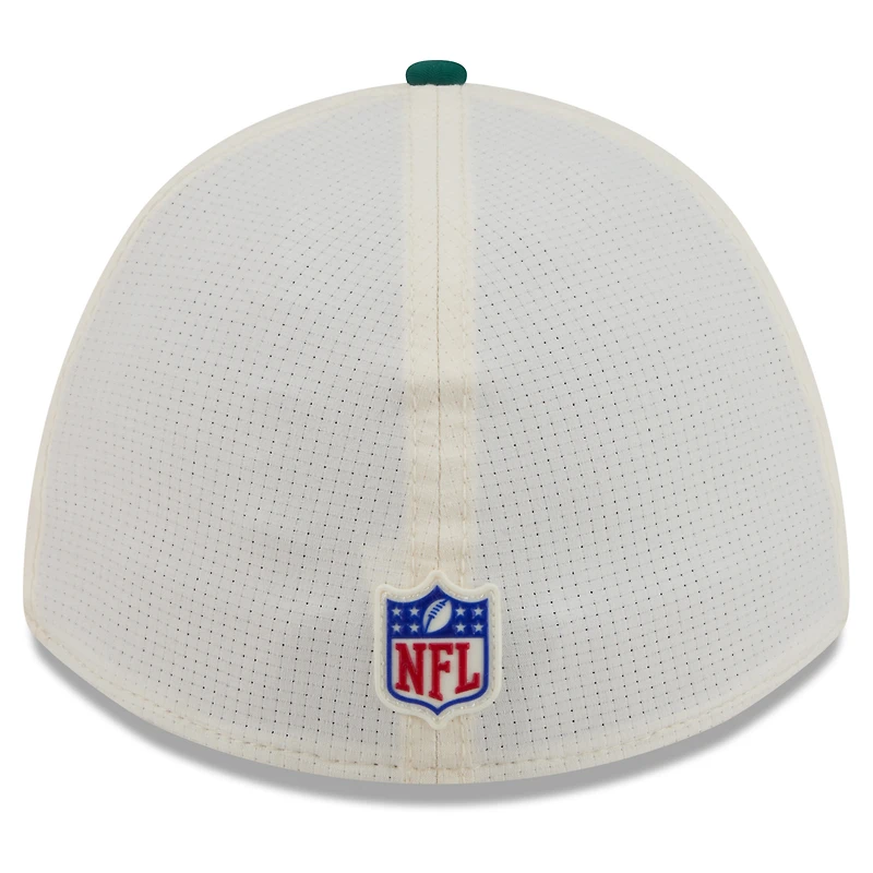 Casquette New Era Flex crème/verte pour homme, York Jets, camp d'entraînement NFL 2026, modèle 39THIRTY