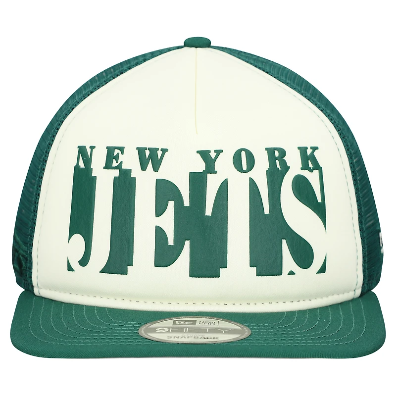 Men's New Era Cream/Green New York Jets  Cutout A-Frame 9FIFTY Snapback Hat