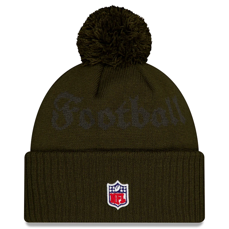 Men's New Era Gotham Green New York Jets 2025 Rivalries Collection Sideline Cuffed Knit Hat with Pom