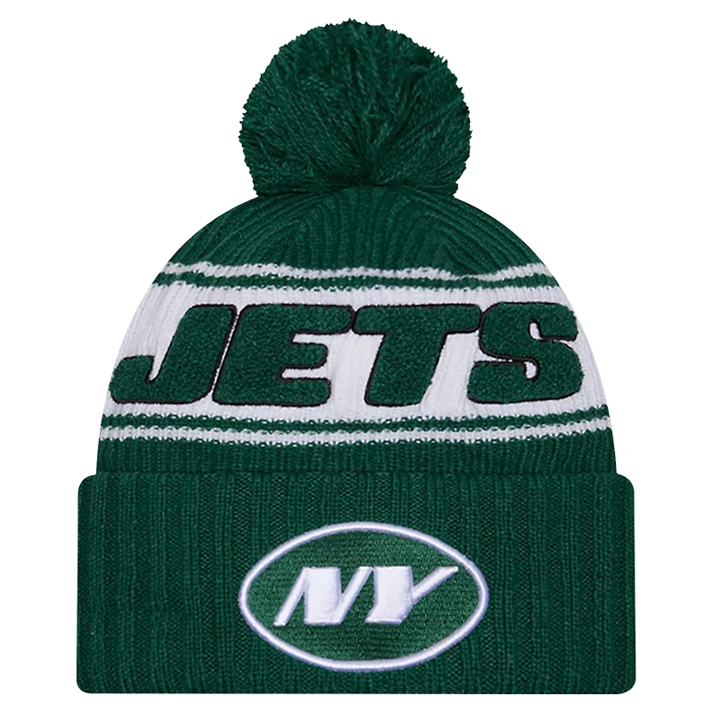Men's New Era Green New York Jets 2024 Sideline Sport Cuffed Knit Hat with Pom