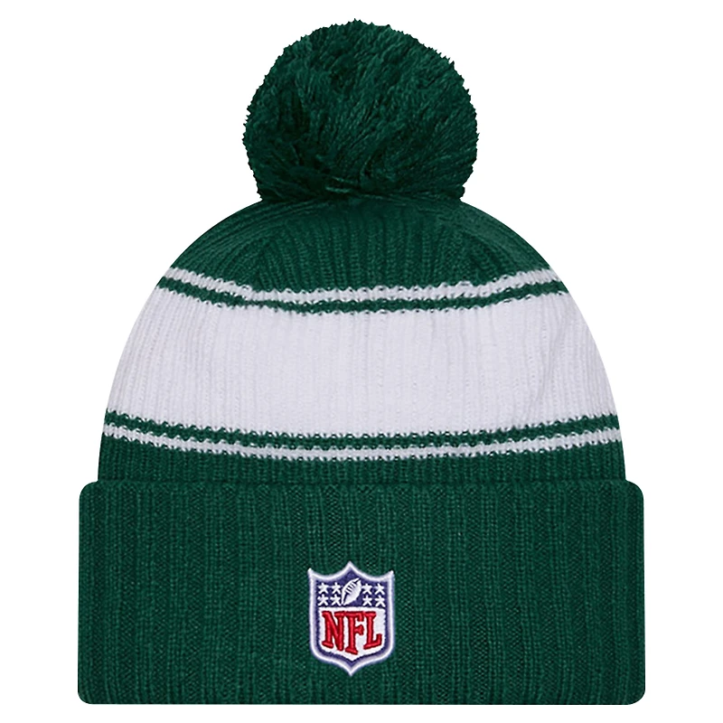 Men's New Era Green New York Jets 2024 Sideline Sport Cuffed Knit Hat with Pom