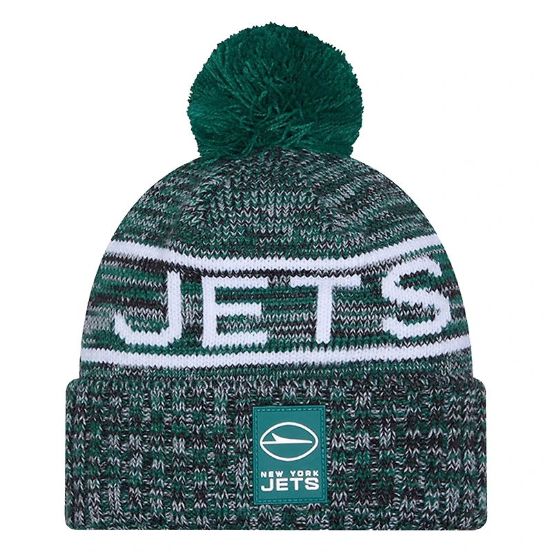 Men's New Era Green New York Jets 2025 Sideline Cold Weather Cuffed Knit Hat with Pom