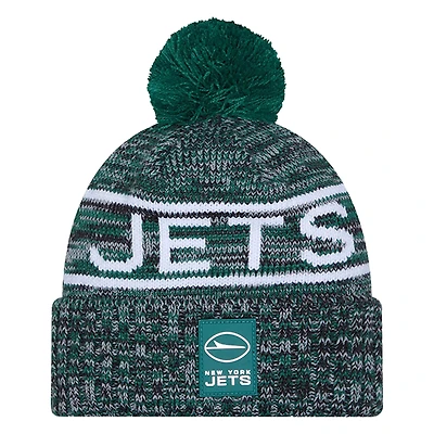 Men's New Era Green New York Jets 2025 Sideline Cold Weather Cuffed Knit Hat with Pom