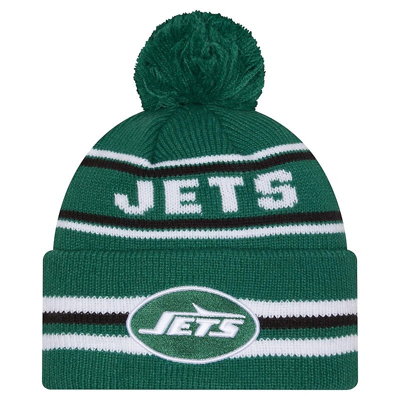 Bonnet en tricot à revers classique New Era vert New York Jets pour homme avec pompon