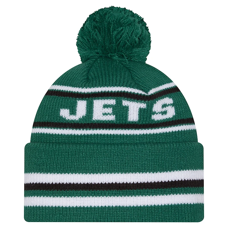 Bonnet en tricot à revers classique New Era vert New York Jets pour homme avec pompon