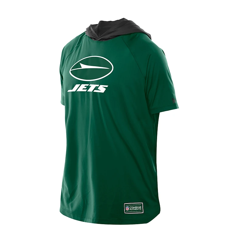 T-shirt à capuche et manches courtes raglan vert New Era pour homme, motif York Jets Combine Authentic