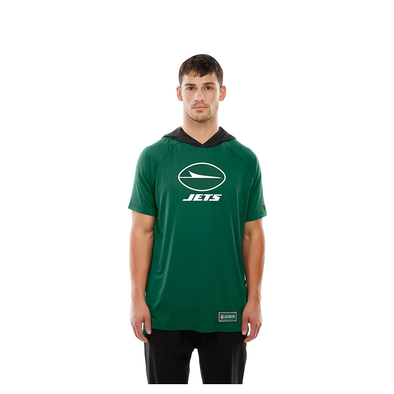 T-shirt à capuche et manches courtes raglan vert New Era pour homme, motif York Jets Combine Authentic