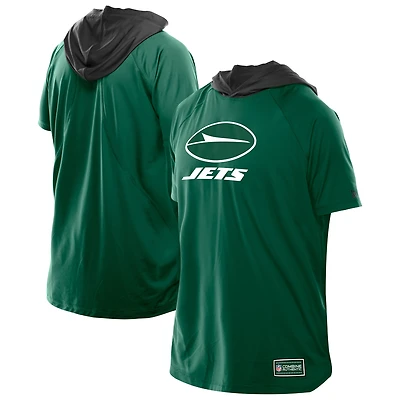 T-shirt à capuche et manches courtes raglan vert New Era pour homme, motif York Jets Combine Authentic