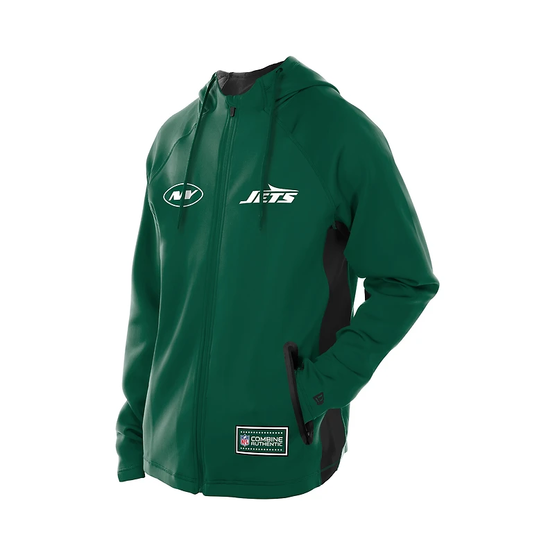Sweat à capuche zippé intégral vert New Era York Jets Combine Authentic Raglan Scuba pour homme