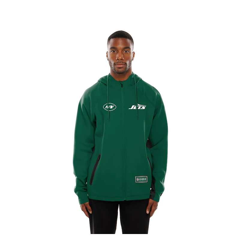Men's New Era  Green York Jets Combine Authentic Raglan Scuba Full-Zip Hoodie