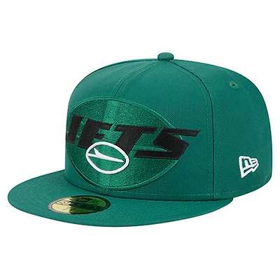 Men's New Era Green York Jets Overlap Wordmark 59FIFTY Fitted Hat