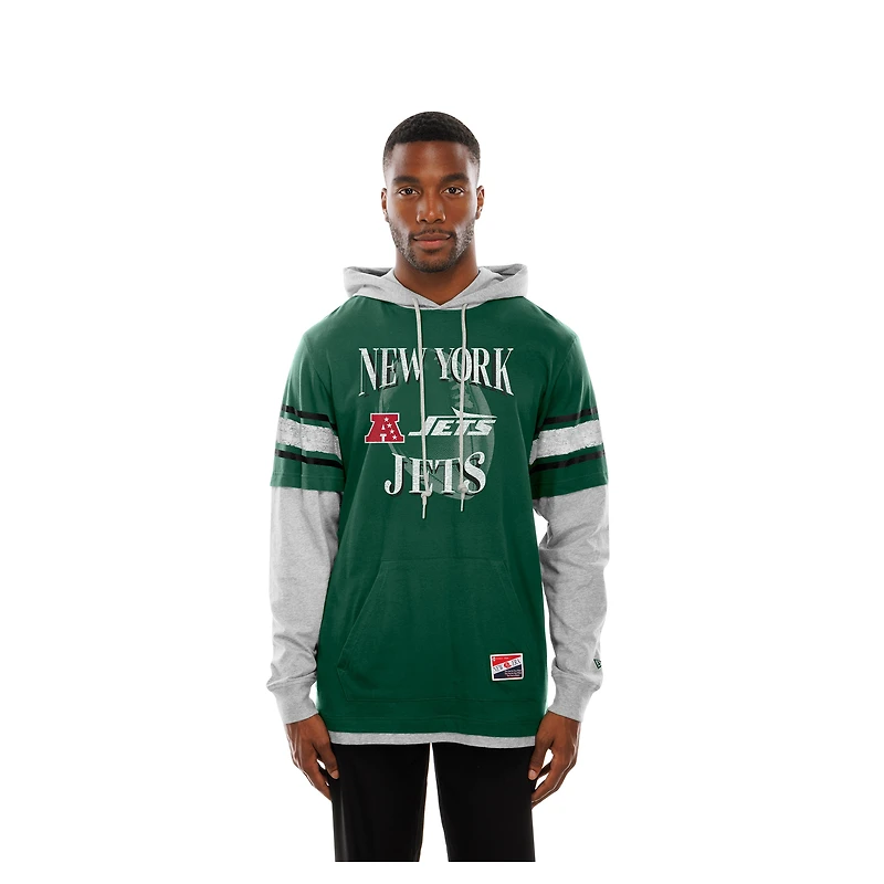 T-shirt à capuche manches longues et superpositions New Era vert York Jets pour homme