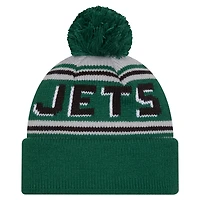 Bonnet tricoté à revers avec pompon et inscription New York Jets vert New Era pour homme