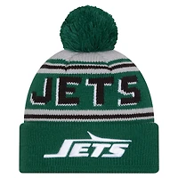 Bonnet tricoté à revers avec pompon et inscription New York Jets vert New Era pour homme