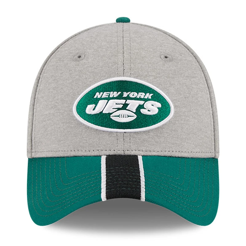 Men's New Era Heather Gray/Green York Jets Striped 39THIRTY Flex Hat