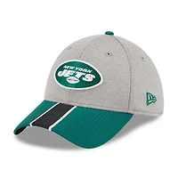 Casquette flexible 39THIRTY rayée New York Jets Era gris chiné/vert pour hommes