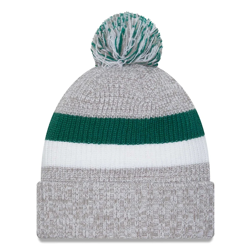 Bonnet en tricot à revers New Era New York Jets gris chiné pour hommes avec pompon
