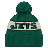 Bonnet en tricot à revers rétro New Era Kelly Green New York Jets avec pompon pour homme