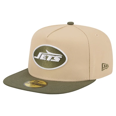 Men's New Era Light Beige/Olive York Jets Color Pack A-Frame 59FIFTY Fitted Hat