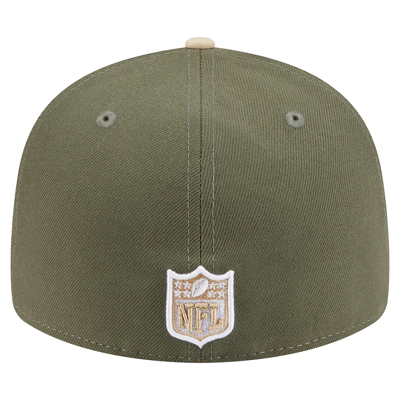 Men's New Era Light Beige/Olive York Jets Two-Tone Color Pack Split Panel 59FIFTY Fitted Hat
