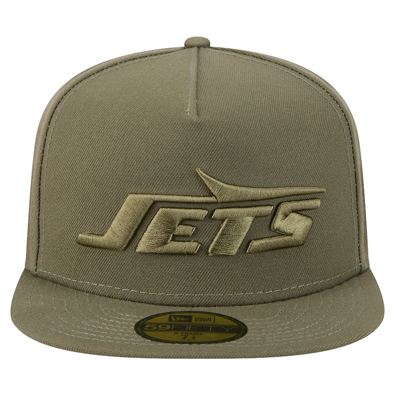 Casquette ajustée A-Frame 59FIFTY olive New York Jets pour homme
