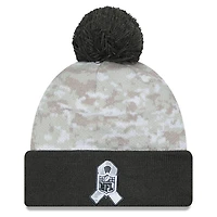Bonnet en tricot à revers avec pompon et motif camouflage numérique New Era New York Jets 2024 Salute To Service blanc/graphite pour homme
