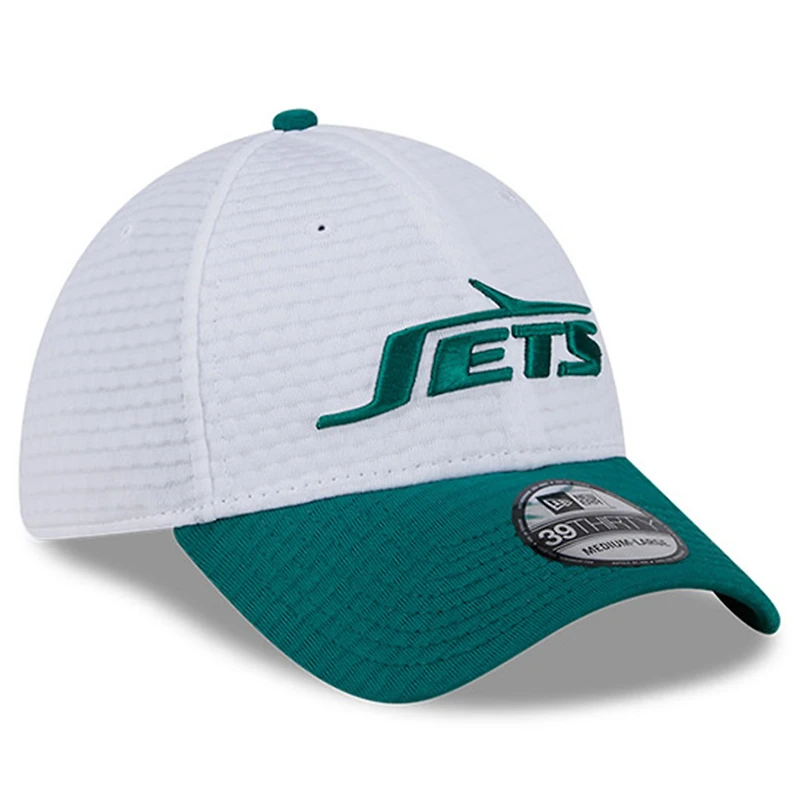 Casquette flexible 39THIRTY New Era pour hommes, blanc/vert, York Jets 2024 NFL Training Camp