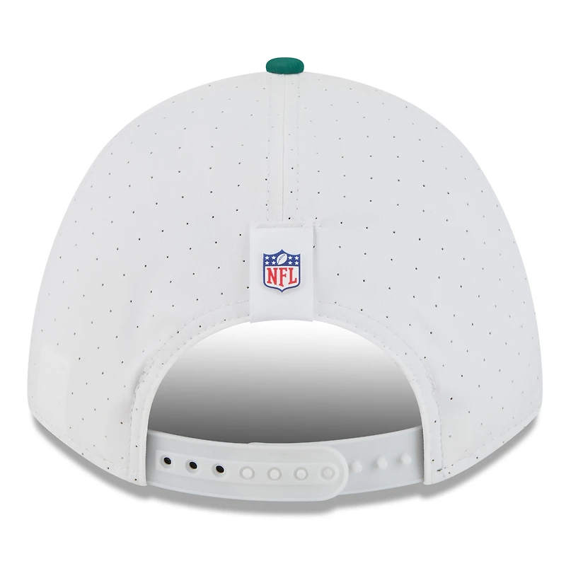 Men's New Era White/Green New York Jets 2025 NFL Training Camp A-Frame 9FORTY Adjustable Hat