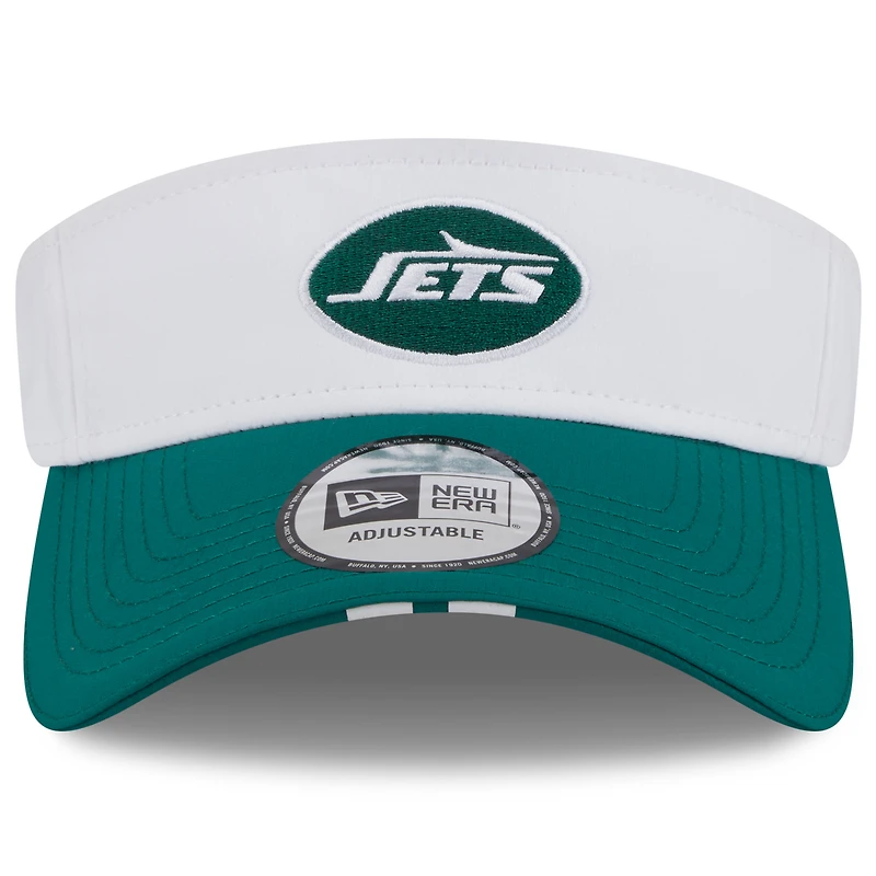 Visière ajustable New Era blanche/verte pour homme, camp d'entraînement NFL 2025 des New York Jets