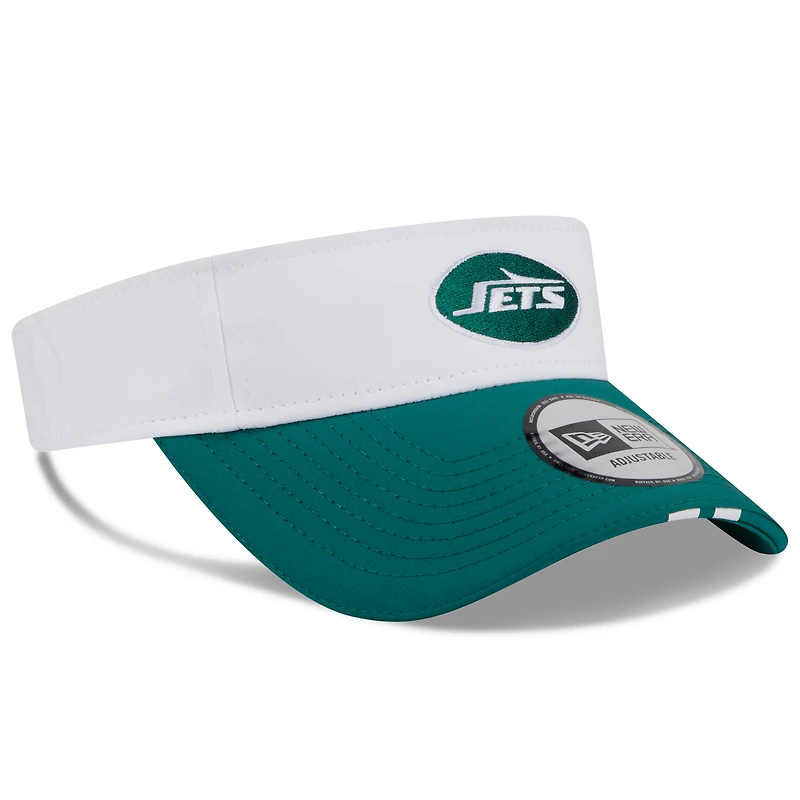Visière ajustable New Era blanche/verte pour homme, camp d'entraînement NFL 2025 des New York Jets