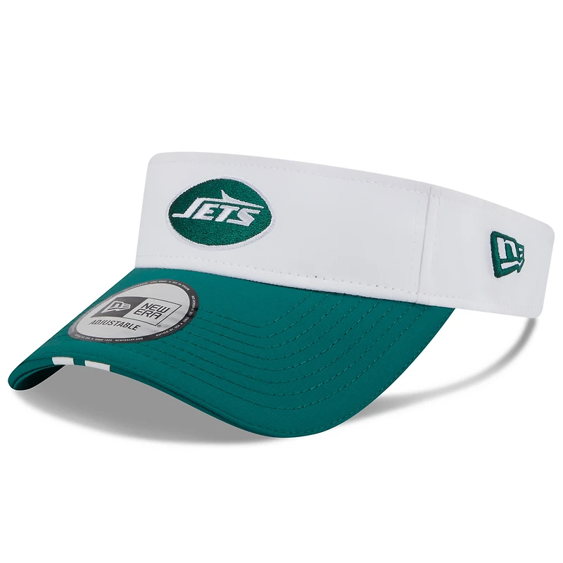Visière ajustable New Era blanche/verte pour homme, camp d'entraînement NFL 2025 des New York Jets