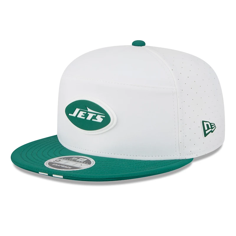 Casquette New Era 9FIFTY Snapback blanche/verte pour homme, camp d'entraînement NFL 2025 des New York Jets