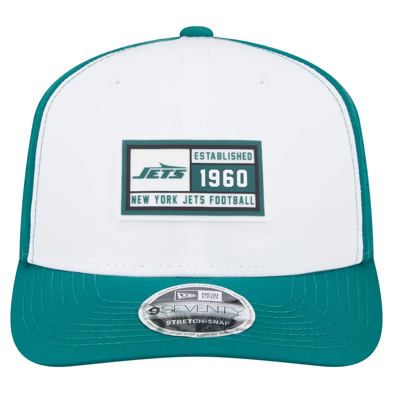 Casquette ajustable New Era 9SEVENTY blanche/verte pour homme, motif New York Jets Established Patch