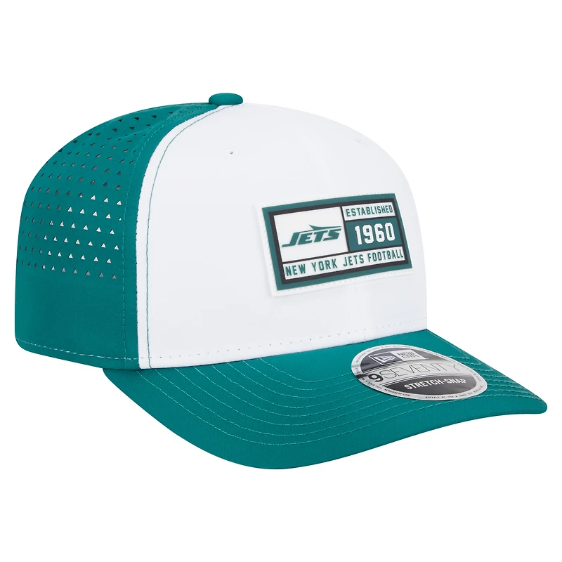 Casquette ajustable New Era 9SEVENTY blanche/verte pour homme, motif New York Jets Established Patch