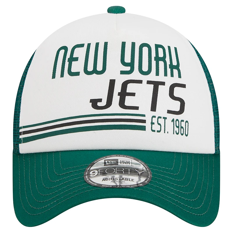 Casquette réglable New Era New York Jets Stacked A-Frame Trucker 9FORTY pour hommes, blanc/vert