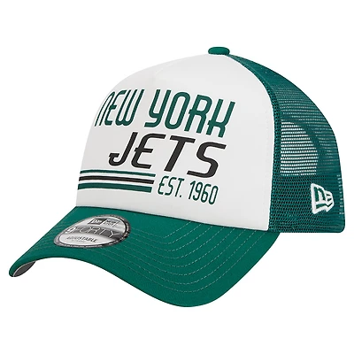 Casquette réglable New Era New York Jets Stacked A-Frame Trucker 9FORTY pour hommes, blanc/vert
