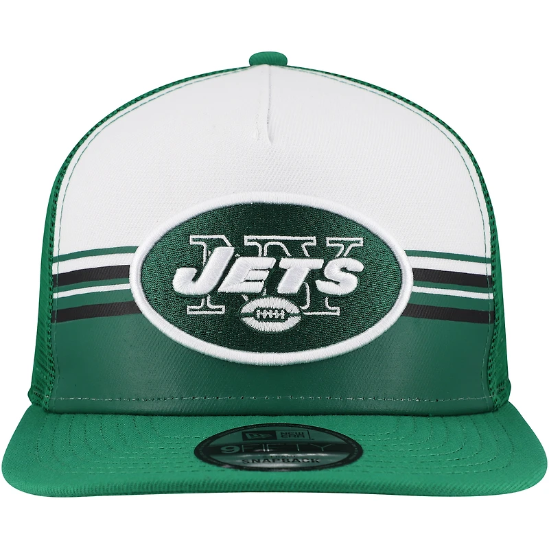 Men's New Era White/Green New York Jets Striped A-Frame 9FIFTY Adjustable Trucker Snapback Hat