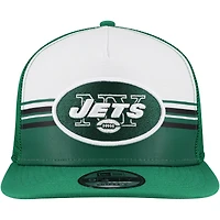 Men's New Era White/Green New York Jets Striped A-Frame 9FIFTY Adjustable Trucker Snapback Hat