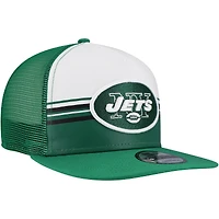 Men's New Era White/Green New York Jets Striped A-Frame 9FIFTY Adjustable Trucker Snapback Hat