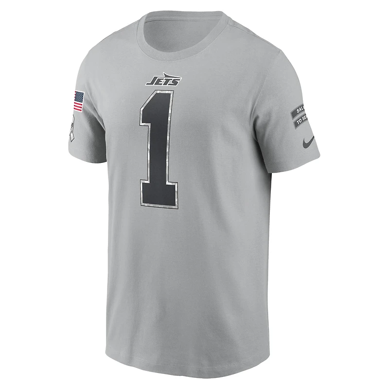 T-shirt Nike Ahmad Sauce Gardner pour homme, gris, New York Jets 2024 Salute To Service, nom et numéro
