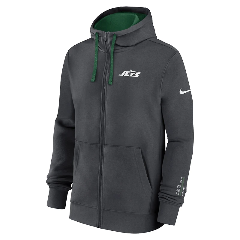 Sweat à capuche Nike anthracite New York Jets Primetime Club entièrement zippé pour homme