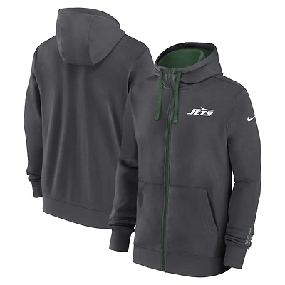 Sweat à capuche Nike anthracite New York Jets Primetime Club entièrement zippé pour homme