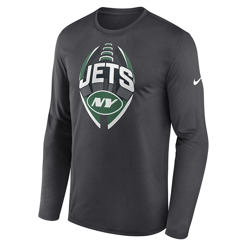 T-shirt Nike Anthracite New York Jets Primetime Legend Icon Performance à manches longues pour homme