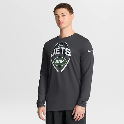 T-shirt Nike Anthracite New York Jets Primetime Legend Icon Performance à manches longues pour homme