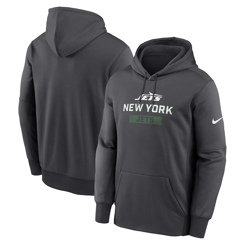 Men's Nike Anthracite New York Jets Toss Sweep Therma Hoodie