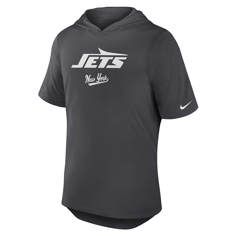 Men's Nike Anthracite New York Jets Tri-Blend Performance Hoodie T-Shirt